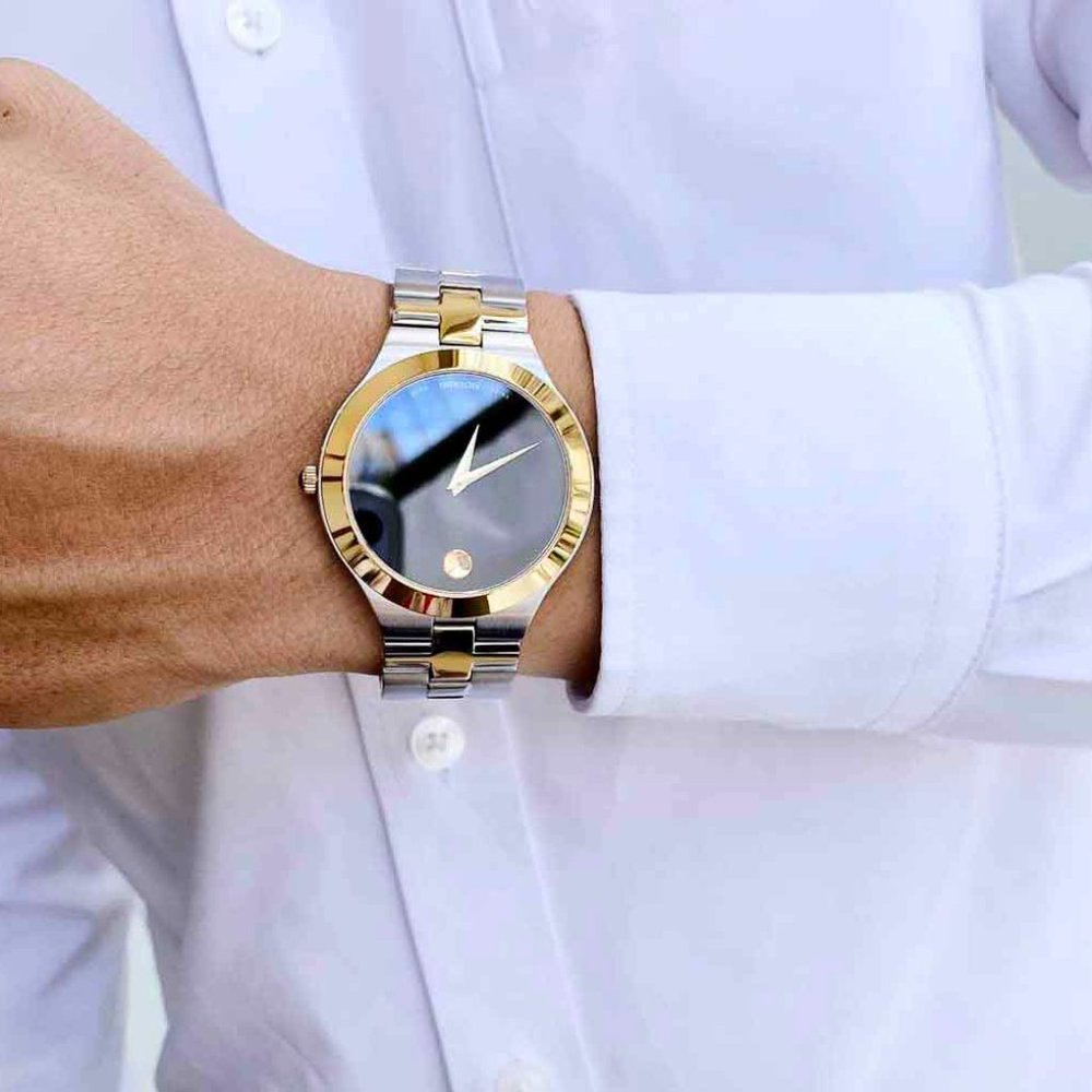 Movado Men's Black Dial Two Tone Watch